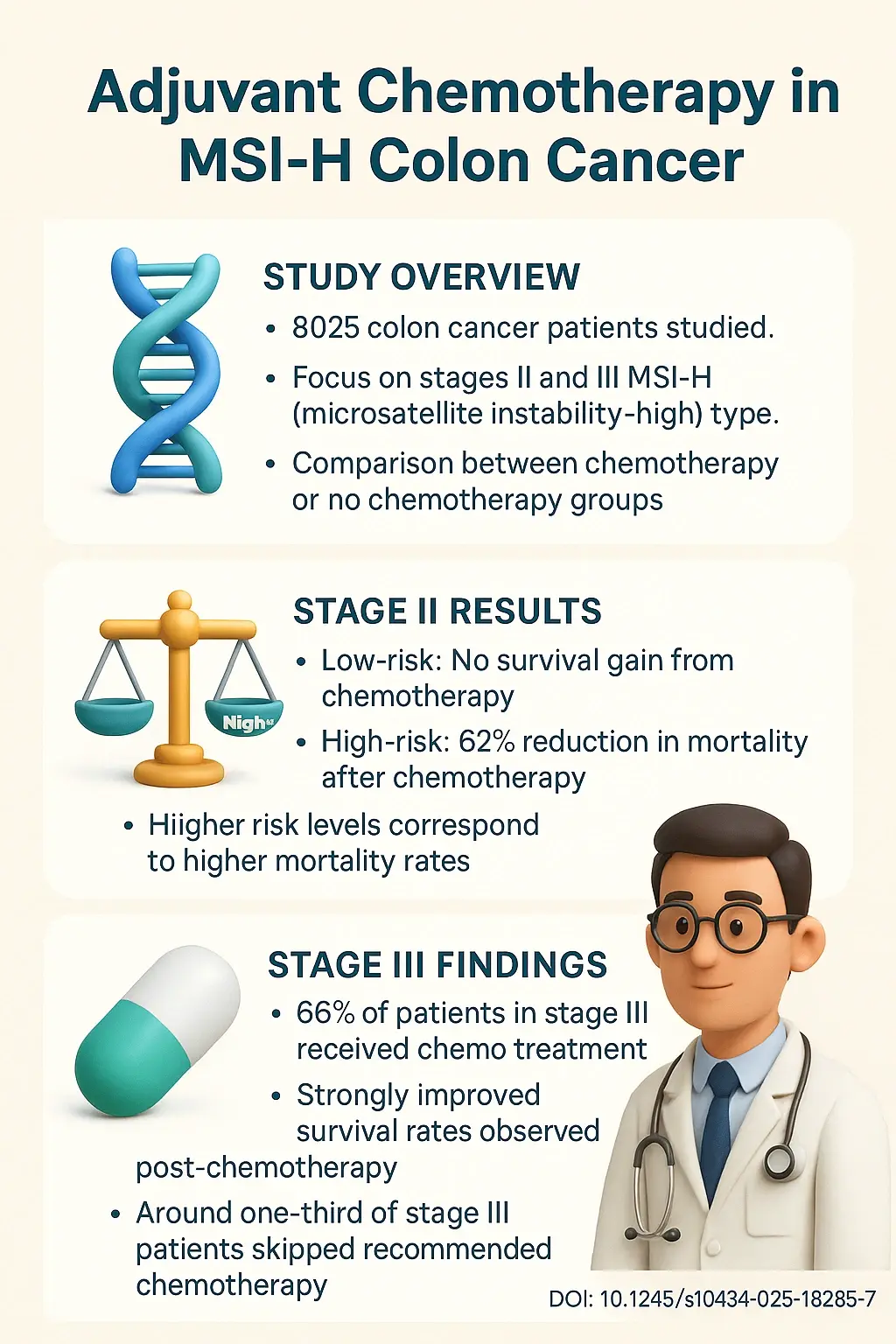 Adjuvant Chemotherapy and Survival in MSI-High Stages II and III Colon Cancer Impact of Histopathologic Risk Stratification. DOI- 10.1245s10434-025-18285-7